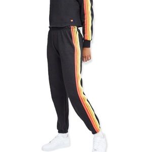 Aviator Nation 4-Stripe Neon Rainbow Sweatpants in Charcoal S Small